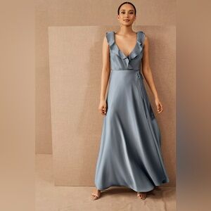 BHLDN Sachin + Babi Tansy Satin Charmeuse Maxi Dress Gown, Dusty Blue, Size 10